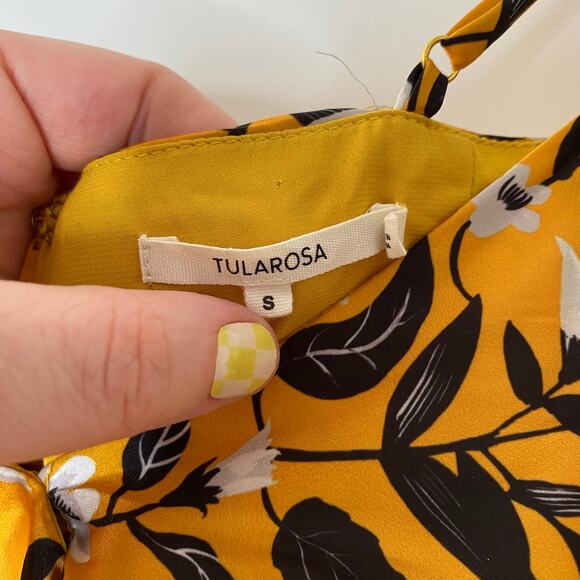 TULAROSA Ashlyn Marigold Floral Satin Off Shoulder Ruffle Jumpsuit Size Small - Picture 7 of 12